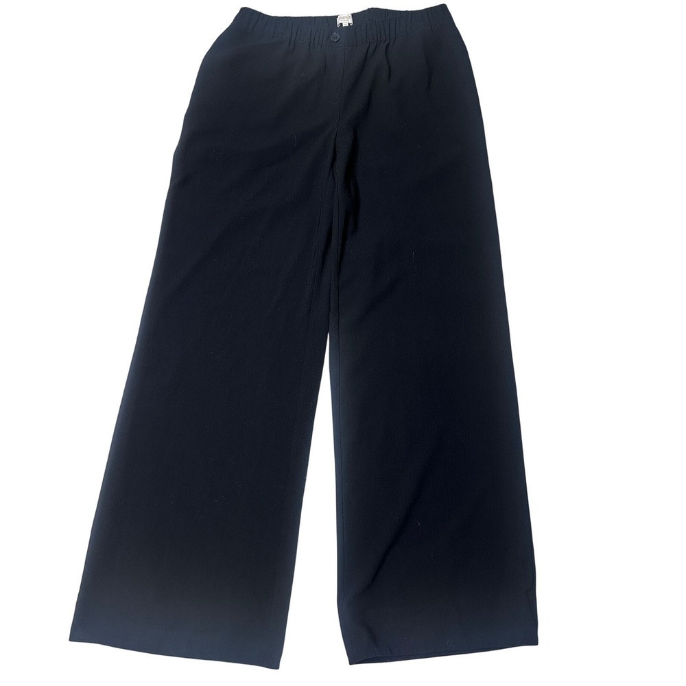 Laundry by Shelli Segal pull on elastic waist trousers black wide leg office 10‎